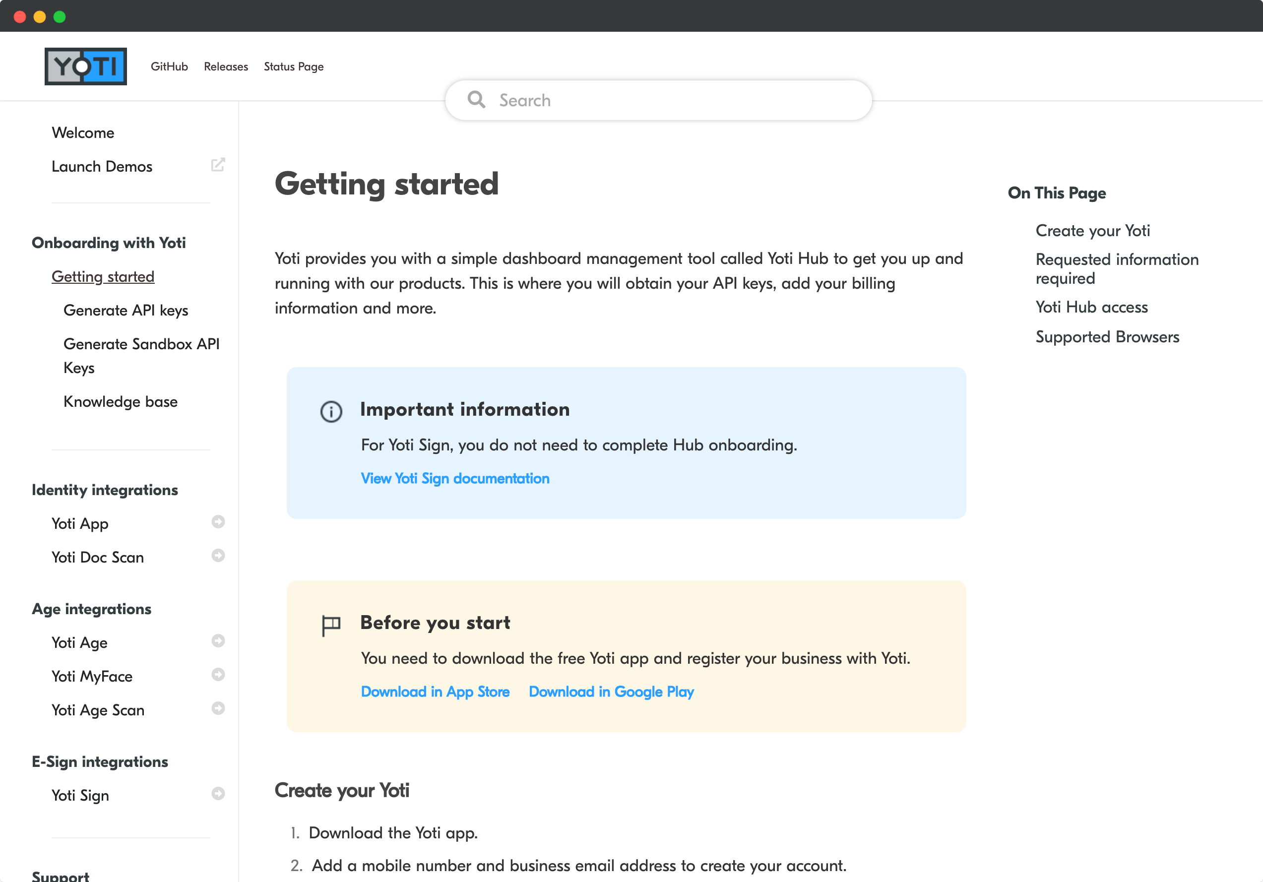 Yoti developer portal running on DeveloperHub
