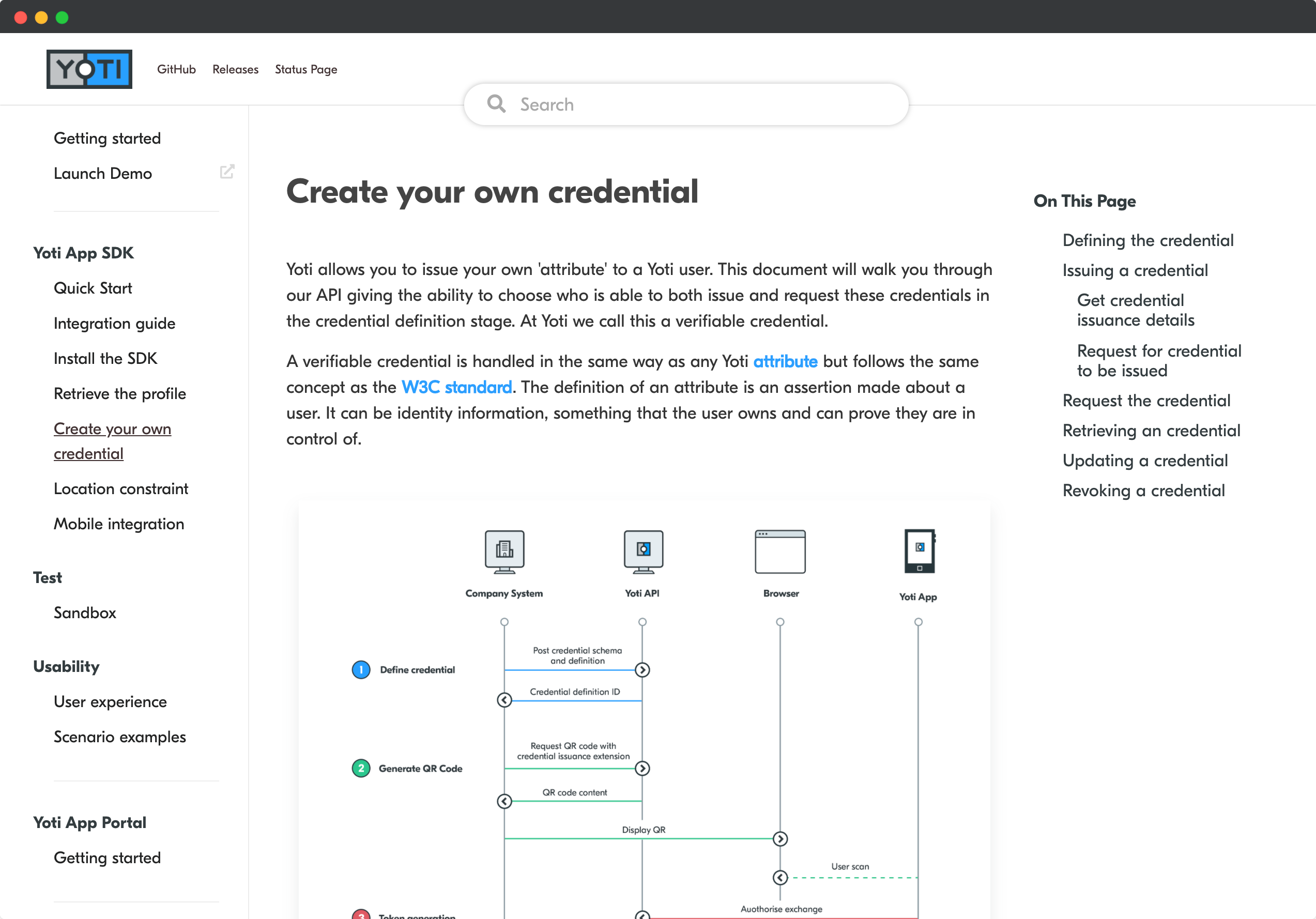 Yoti App SDK documentation page on DeveloperHub